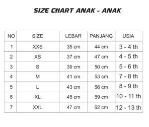 Size Chart Anak - anak